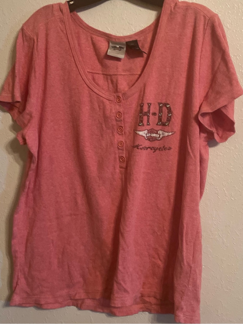 Harley-Davidson Pink Short-Sleeve Henley Tee For Women